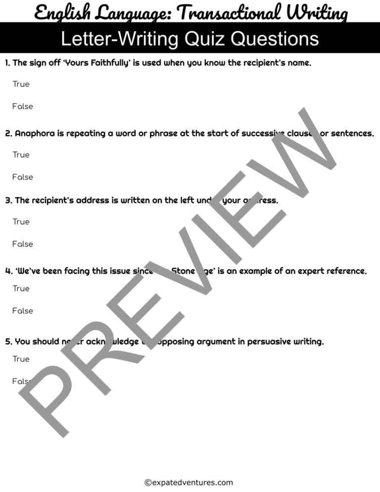 GCSE-letter-writing-quiz-with-answer-key-PDF