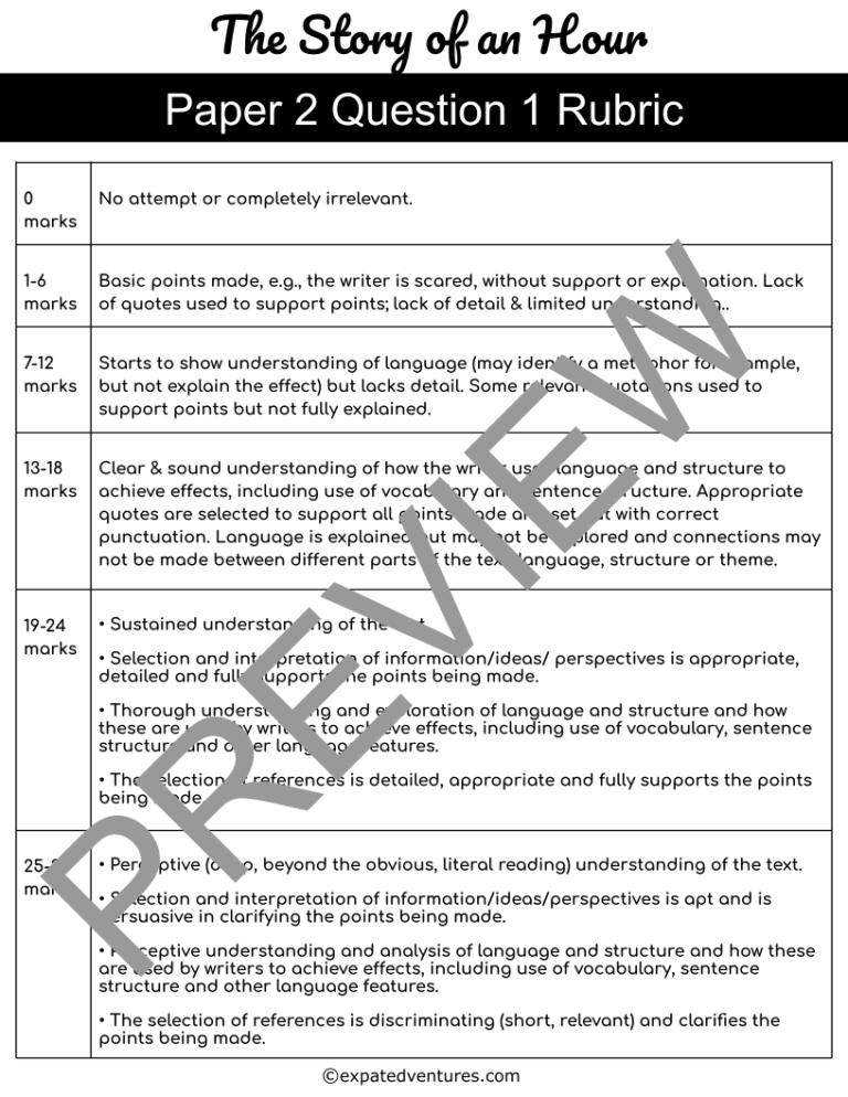 the-story-of-an-hour-igcse-edexcel-rubric