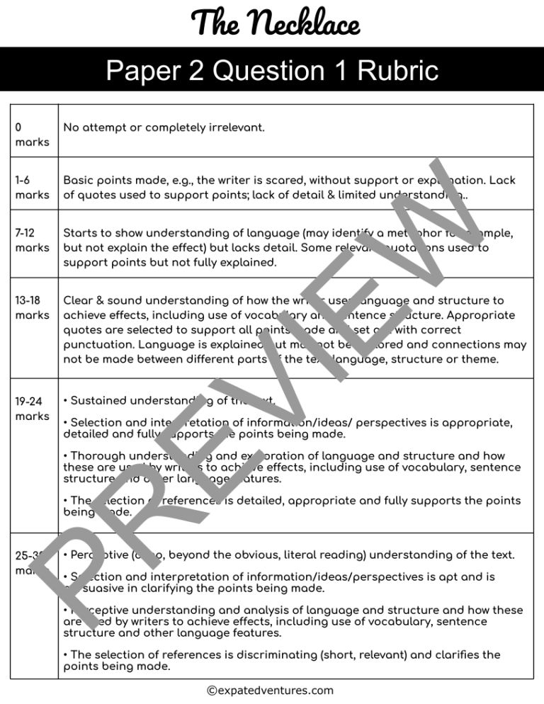 the-necklace-igcse-resources-edexcel-rubric