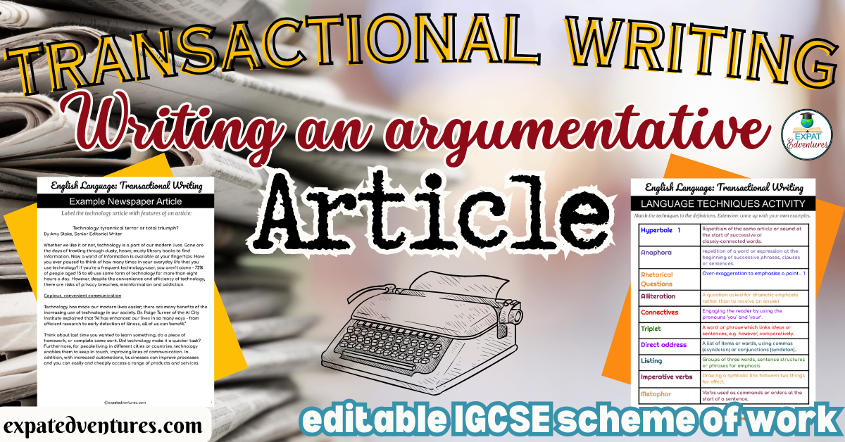 GCSE Article Writing Scheme of Work