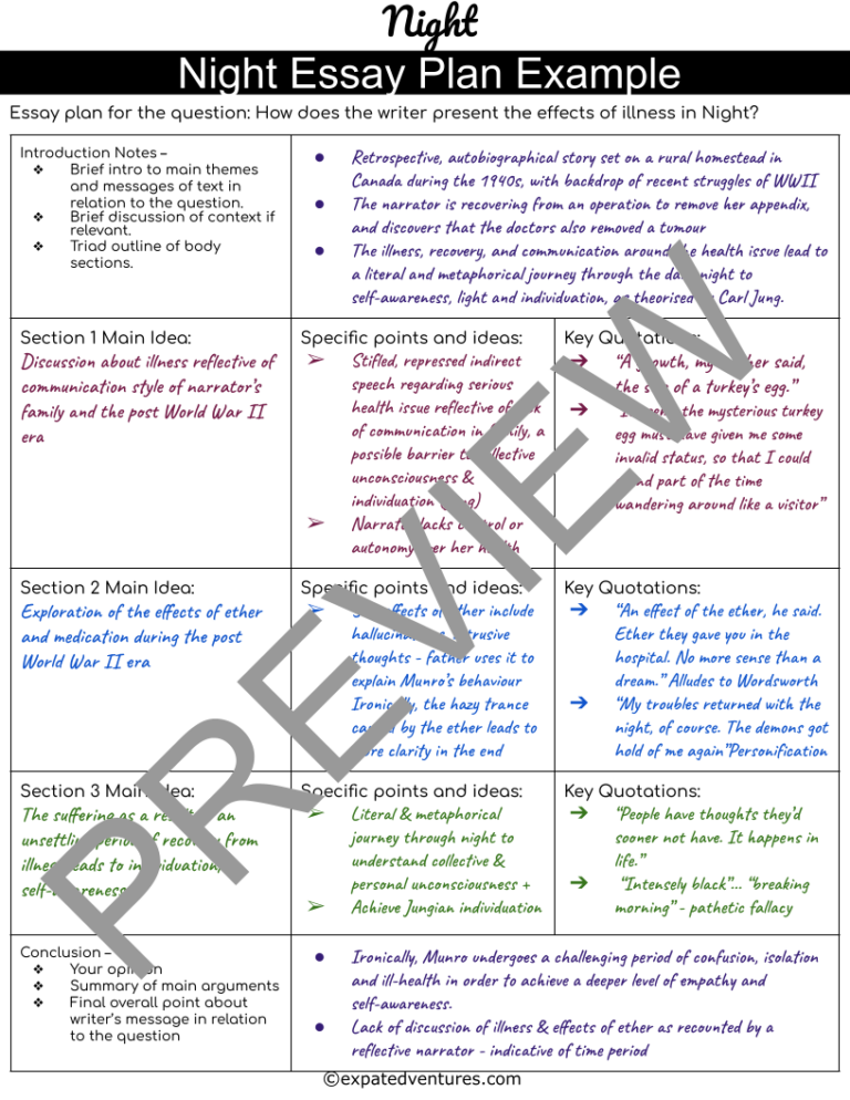 night-alice-munro-gcse-resources-essay-plan