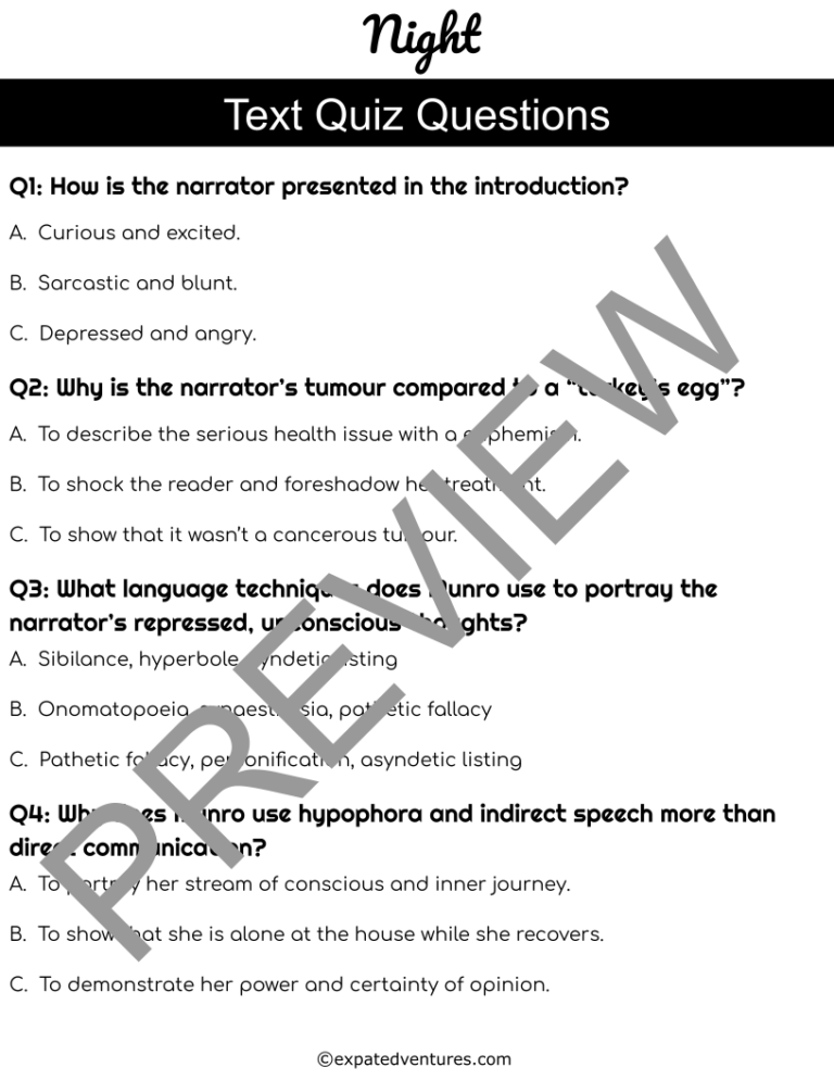 night-alice-munro-igcse-quiz-questions