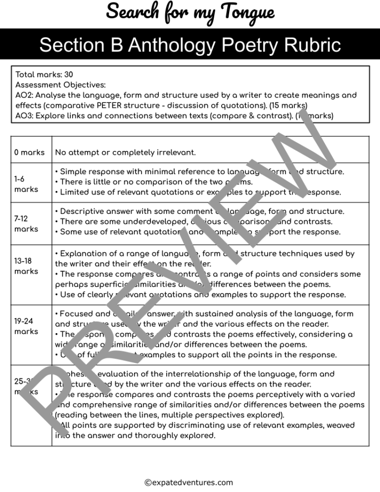 search-for-my-tongue-igcse-english-literature-rubric-mark-scheme