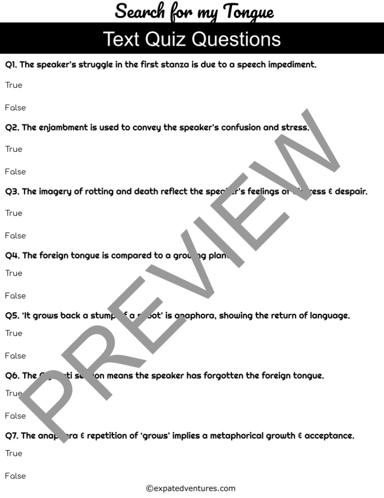 editable-search-for-my-tongue-igcse-quiz-edexcel