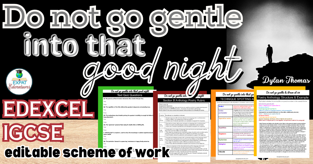 Editable Do not go gentle into that good night IGCSE resources