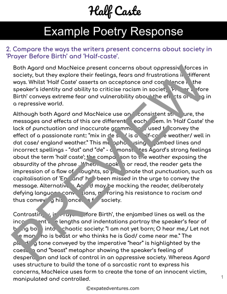 half-caste-resources-igcse-exam-response-edexcel-rubric-annotations